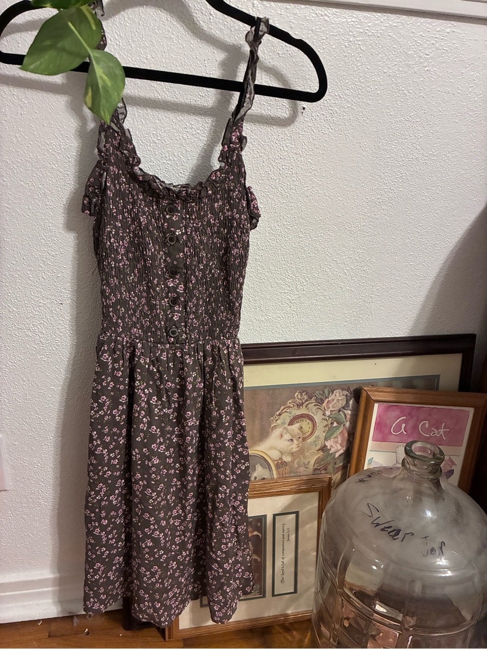 Floral Smocked Midi Dress in Brown and Pink
